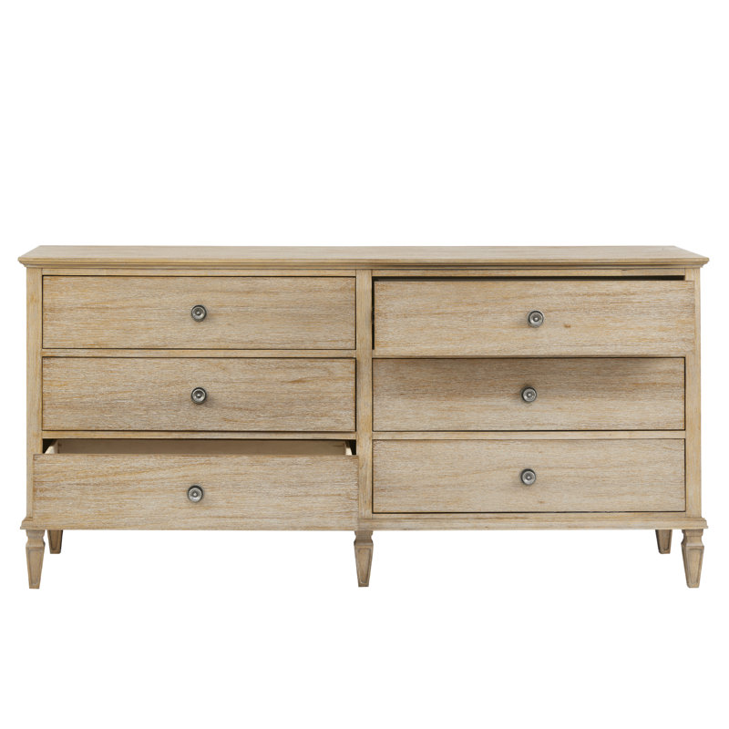 Mid-Century French-Inspired 6-Drawer Gray Dresser