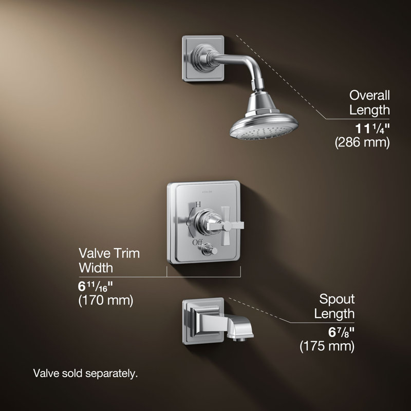 Pinstripe Pure Rite-Temp Pressure-Balancing Bath and Shower Faucet Trim, Polished Chrome, Cross Handle