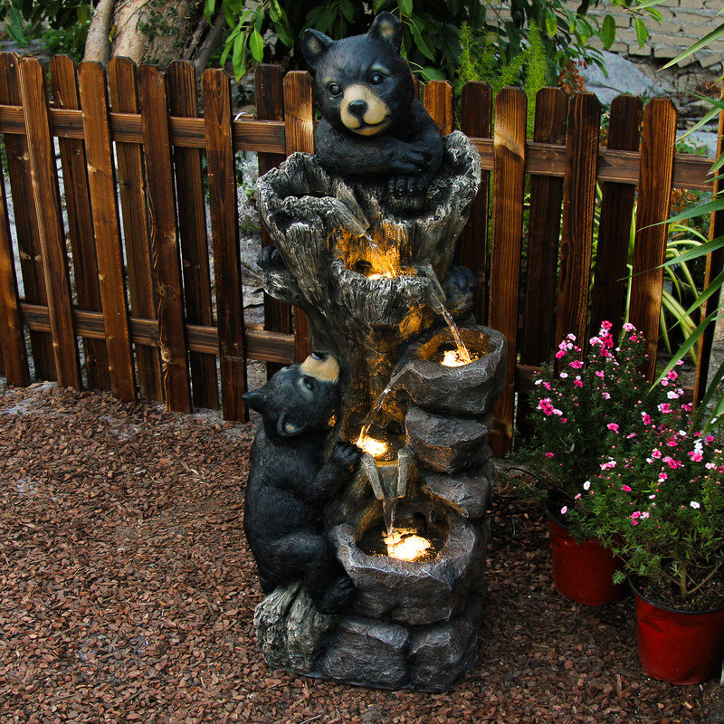 5-Tier Black Bear Climbing Tree Fountain, 40.16 in Outdoor Resin Water Feature for Patio, Yard, or Farmhouse Décor