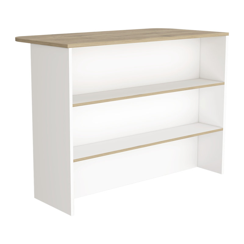 Fendi Kitchen Island with Ample Workstation and 2-Tier Shelf White / Light Pine