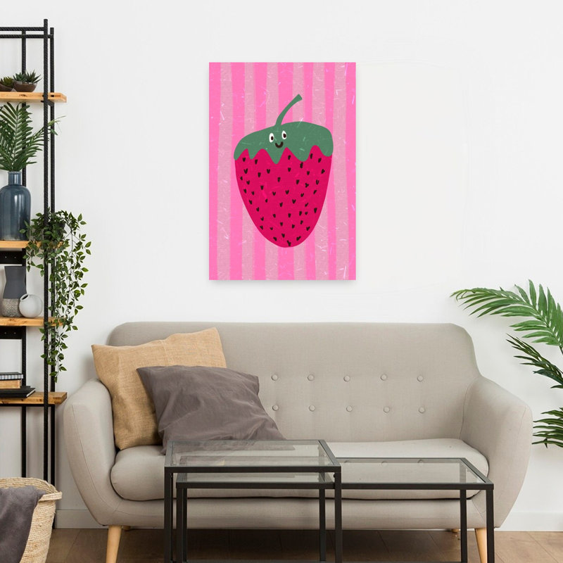 «Hello Strawberry Playful Vibrant Contemporary», art mural, H 24 po x l 16 po