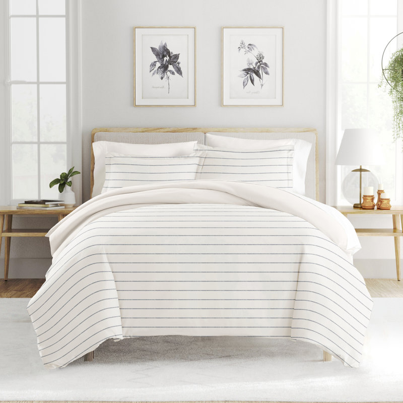 Patterned Ultra Soft 3 Piece Duvet Cover Set - Serenity, Harbor Stripe Ivory, Full/Queen