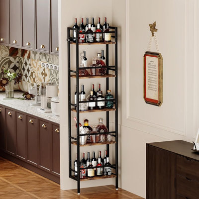 5-Tier Freestanding Wine Rack, 60 Bottles Wine Racks for Wall Mounted, Wines Bottle Holder Display Shelf with Fences, Liquor Storage for Kitchen, Dini
