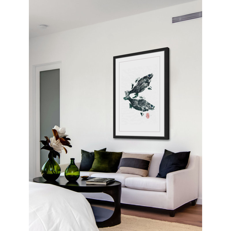 Green Framed Canvas Print of Fish Reflection, 24" x 16"