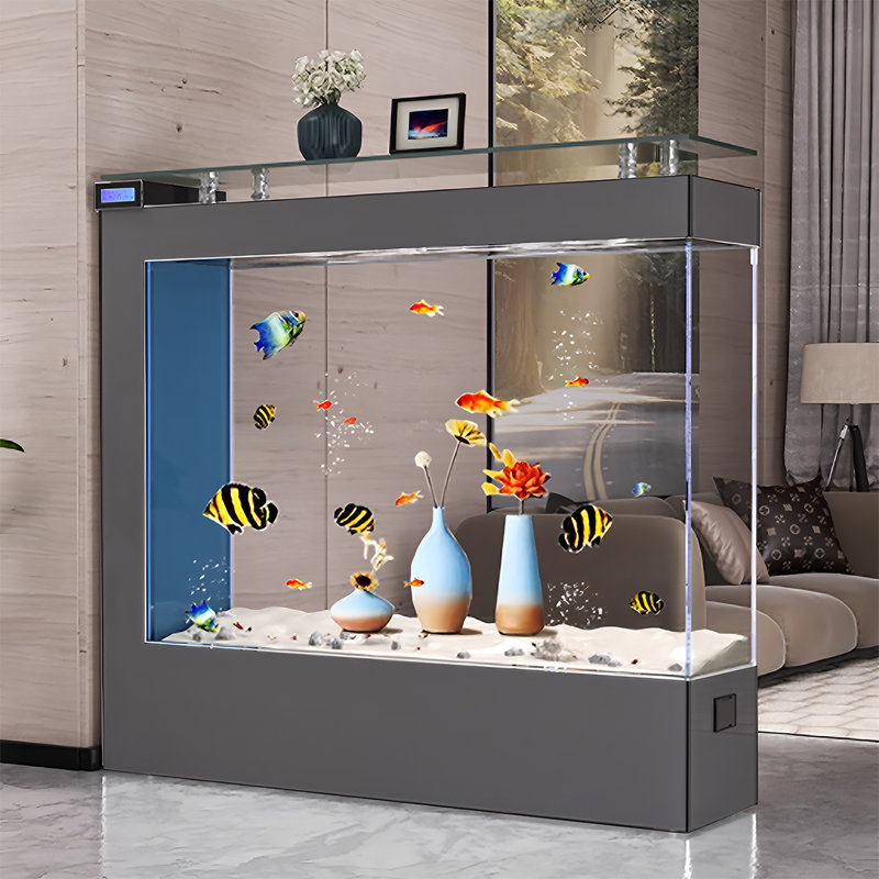 55.12"Modern large rectangular ultra-clear glass ecological aquarium, 54.33" H x 55.12" W x 13.78" D