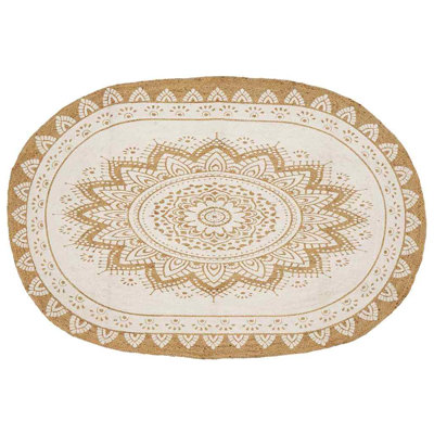 Oval Linen Hand Hooked Area Rug