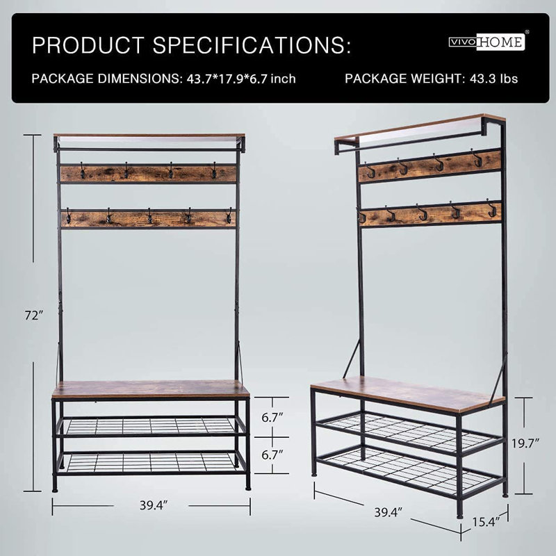 Portemanteau avec banc et rangement pour chaussures
