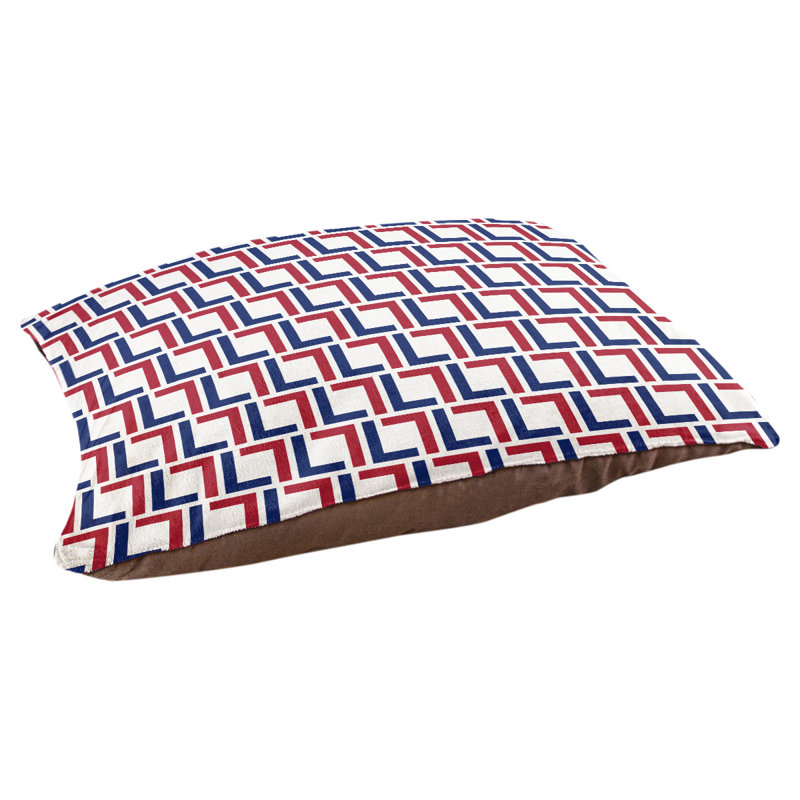 Coussin pour chien Bonheur, Small  (18'' W x 28'' D x 4'' H), Blanc / bleu foncé / rouge
