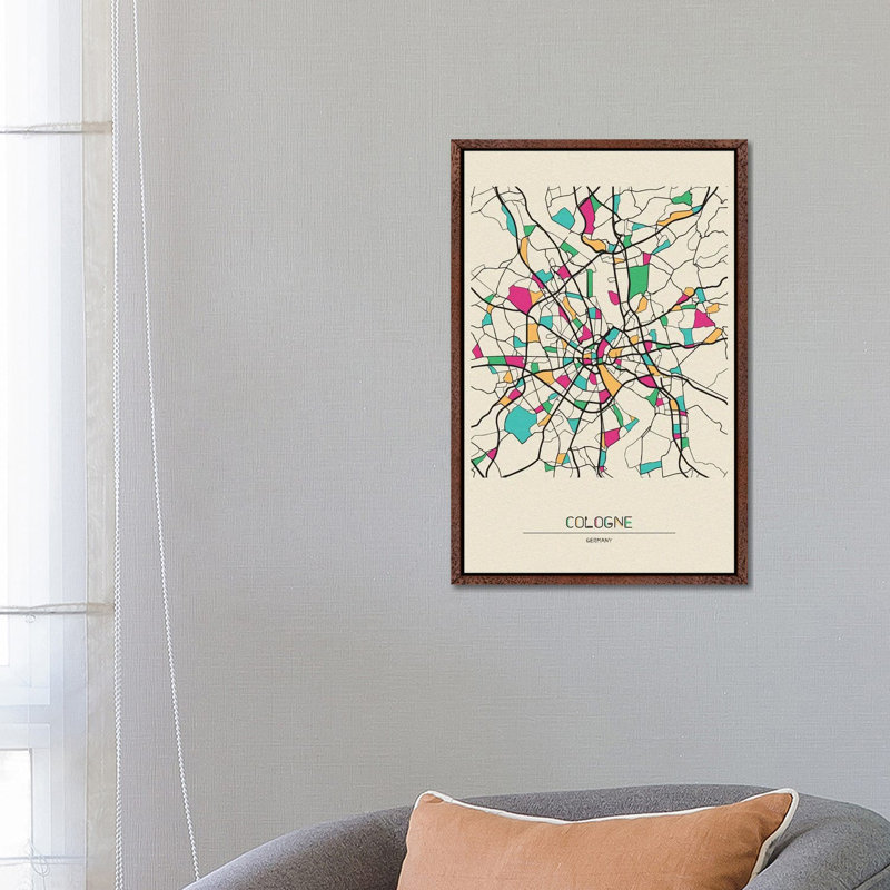 Cologne, Germany Map 1 Piece Floater Frame Wall Art on Canvas