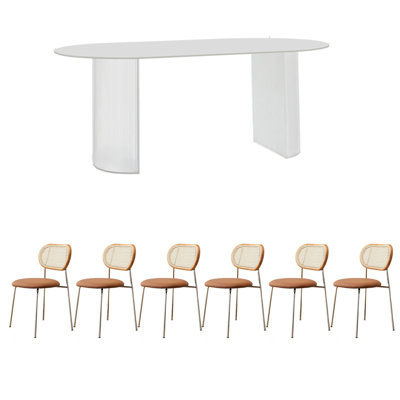 White sintered stone acrylic dining table set