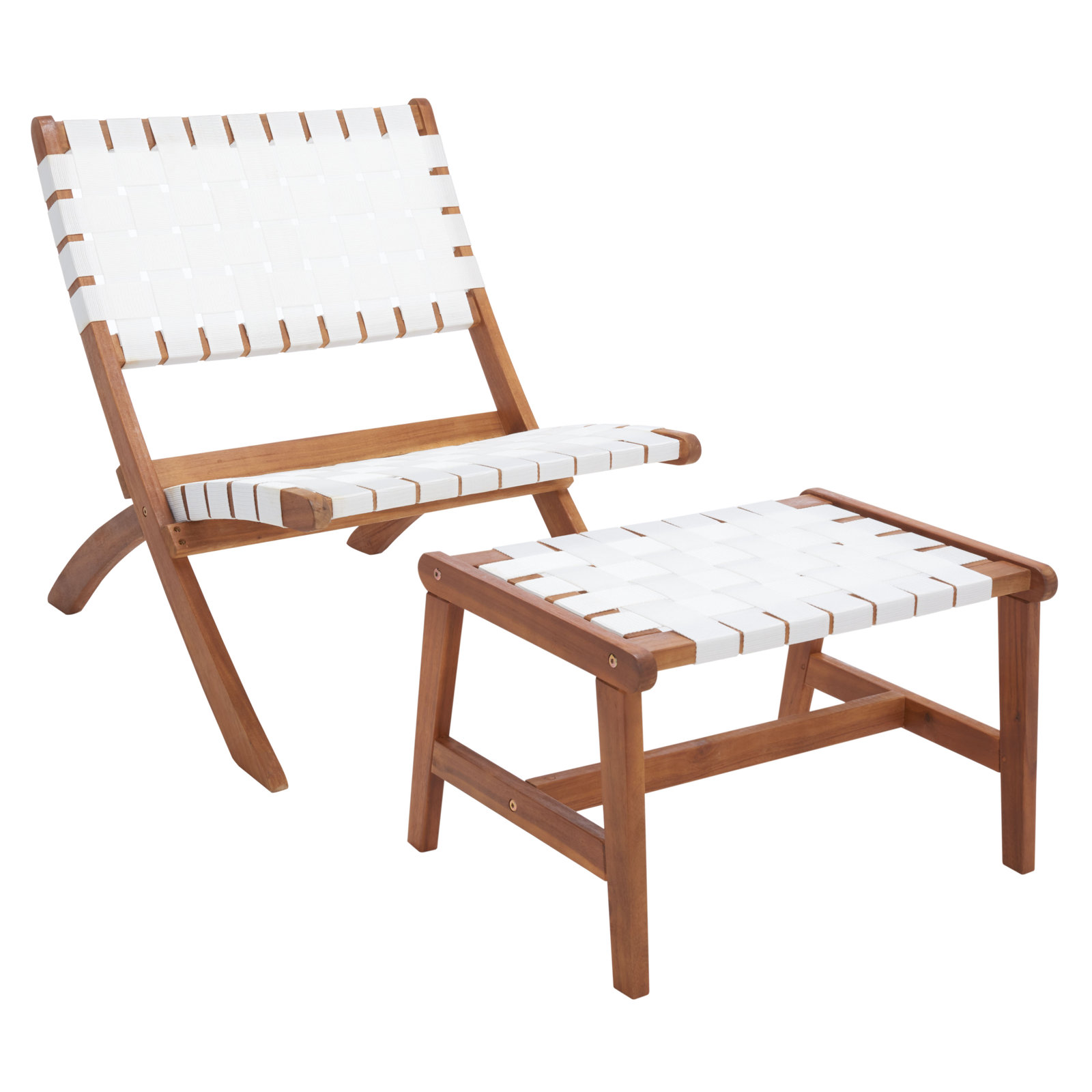2-Person Acacia Patio Seating Group, Natural/White