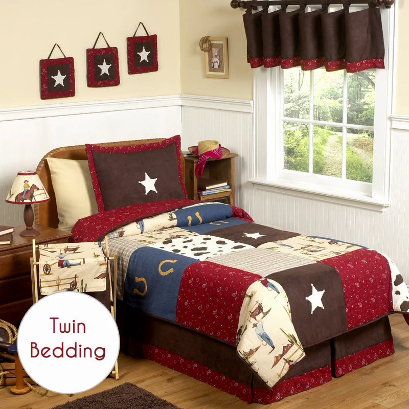 Wild West Cowboy Red Cotton Twin Bedding Set