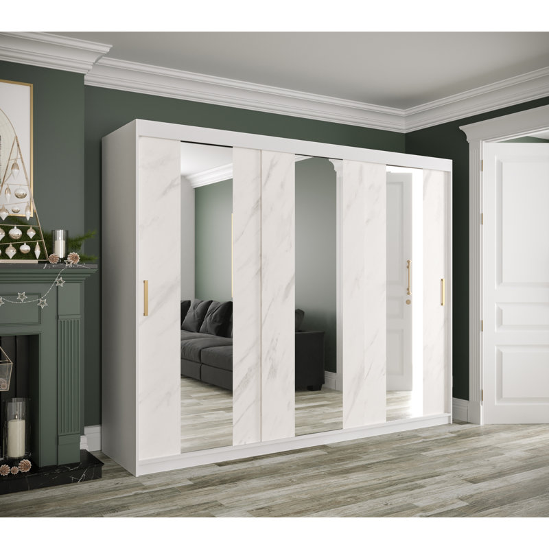 Mahdiyyah 3 Door Manufactured Wood Wardrobe, White Matt/Marble Finish