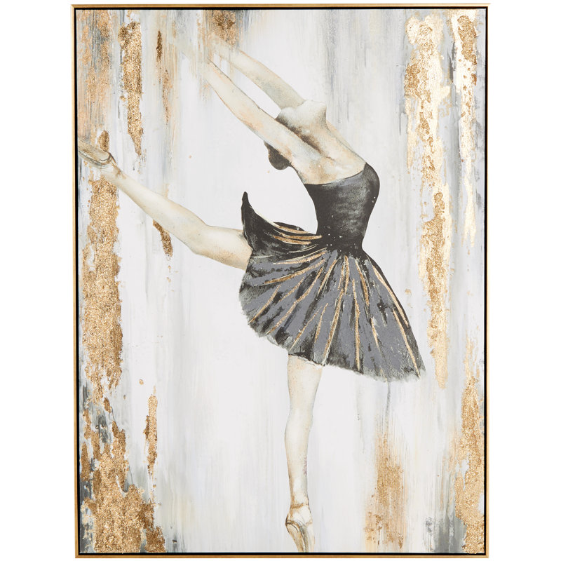 Toile, danseuse de ballet, art mural encadré doré avec décorations noires et dorées