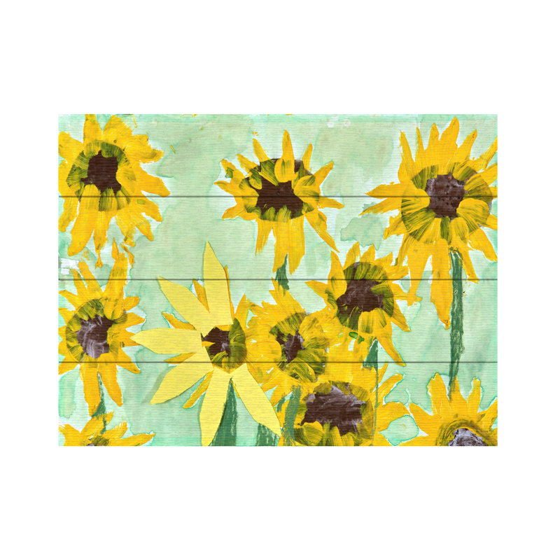 Dale Hefer  Suflowers By Jam Wood Slat Art, H 12 po x l 16 po