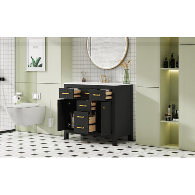 Armoire de salle de bain moderne autoportante simple avec 4 tiroirs et 2 armoires