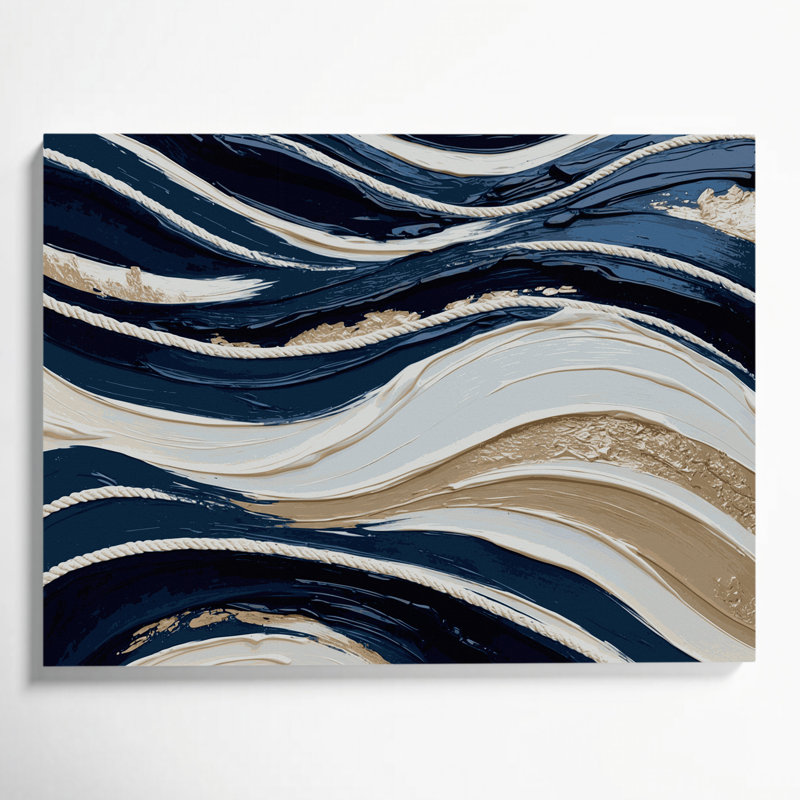 Impression sur toile horizontale à rayures horizontales bleu marine et crème, H 8 po x l 10 po