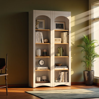 Free Standing 5 Tier Bookshelves, Bookcases Set Of 2, Farmhouse Two-tone Storage Cabinet With Adjustable Shelves, Modern 72"h Kitchen Pantry Cabinet For Living Room, Home Office, White