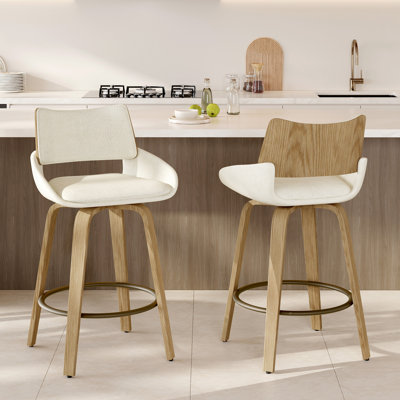 26'' Modern Swivel Upholstered Counter Stool With Bentwood Legs