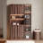 55.12" Walnut Finish Solid Wood Wine Cabinet, Luxury Glass-Door Display Storage Cabinet for Living Room