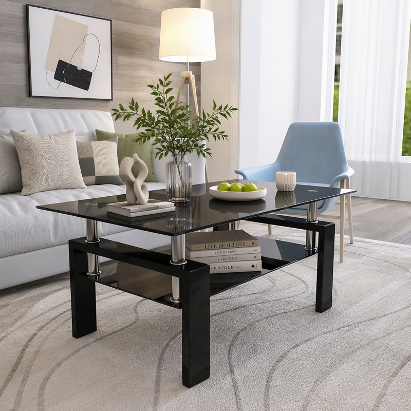 Table basse rectangulaire en verre, table basse transparente, tables d'appoint modernes pour le salon, meubles de salon