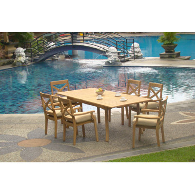 Nathanial Luxurious Long Teak Dining Set by Rosecliff Heights