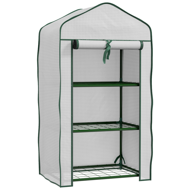 Outsunny 3 Tier Mini Greenhouse with PE Cover 127H x 59W x 39D cm White