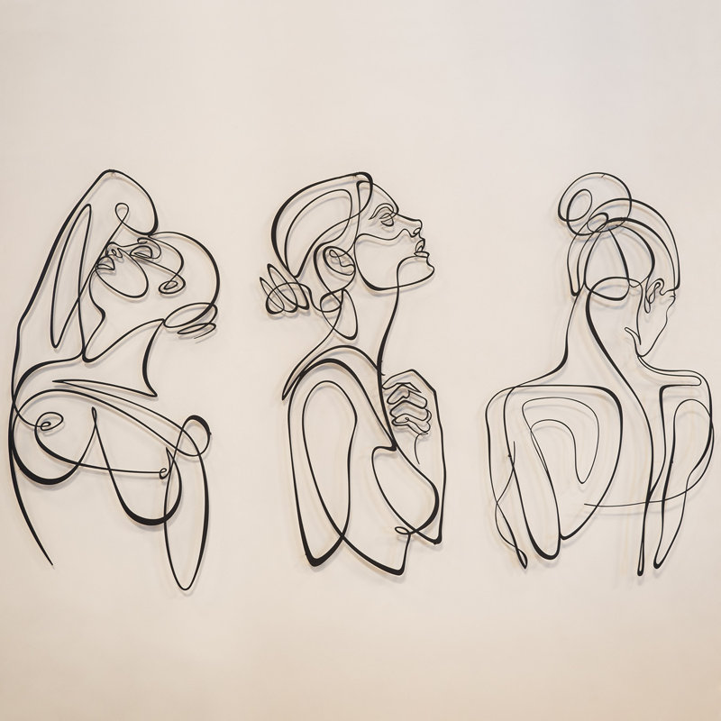Silhouette de femme, ensemble d'art mural en métal - 3 pièces, décor minimaliste moderne, H 26 po x l 13 po x P 1 po