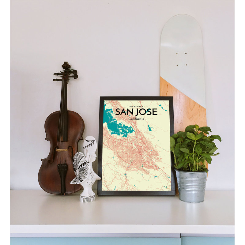 «San Jose City Map», reproduction d'impression sur affiche en beige, H 17 po x l 11 po
