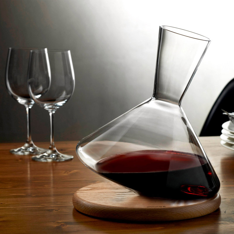 Clear Lead-Free Crystal Wine Decanter with Wooden Base
