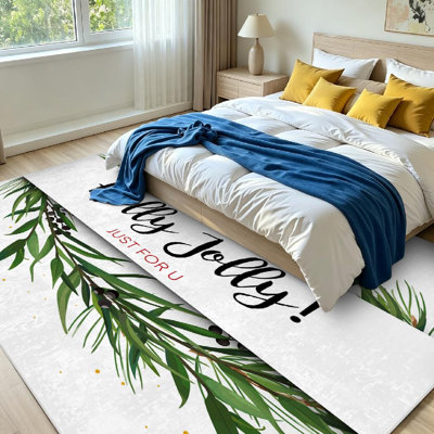 Green Machine Washable,Greeting Invite with Pine Tree Indoor Area Rug