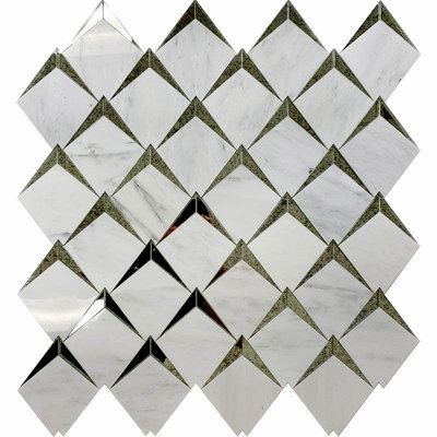 Arrow 11.8 x 12.6 Eastern White, Glass Marble Polished Mosaic Tile (5 Sq Ft/Case) - 5 Pack