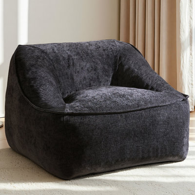  Oversized 45.5" W Bean Bag Chair for Adults, Foam Filled, Black Chenille