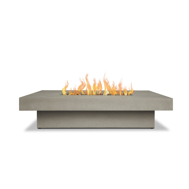 Geneva Rectangle Concrete Propane Fire Pit Table by Jensen Co., Flint, 14" H x 60" W x 45" D