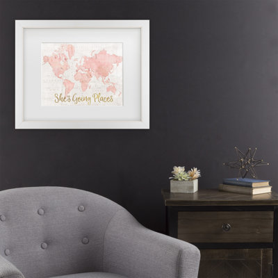 Art encadré mat Sue Schlabach «Across The World Shes Going Places Pink»