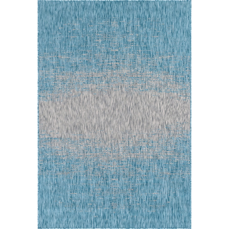 Datto Abstract Indoor / Outdoor Area Rug, Rectangle 6'1" x 9', Aqua
