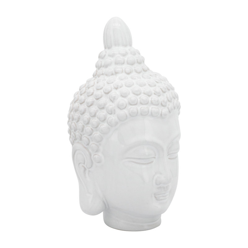 10" Buddha Head Statue Contemporary Ceramic Buddha Sculpture Decor for Home, Office, Yoga, White