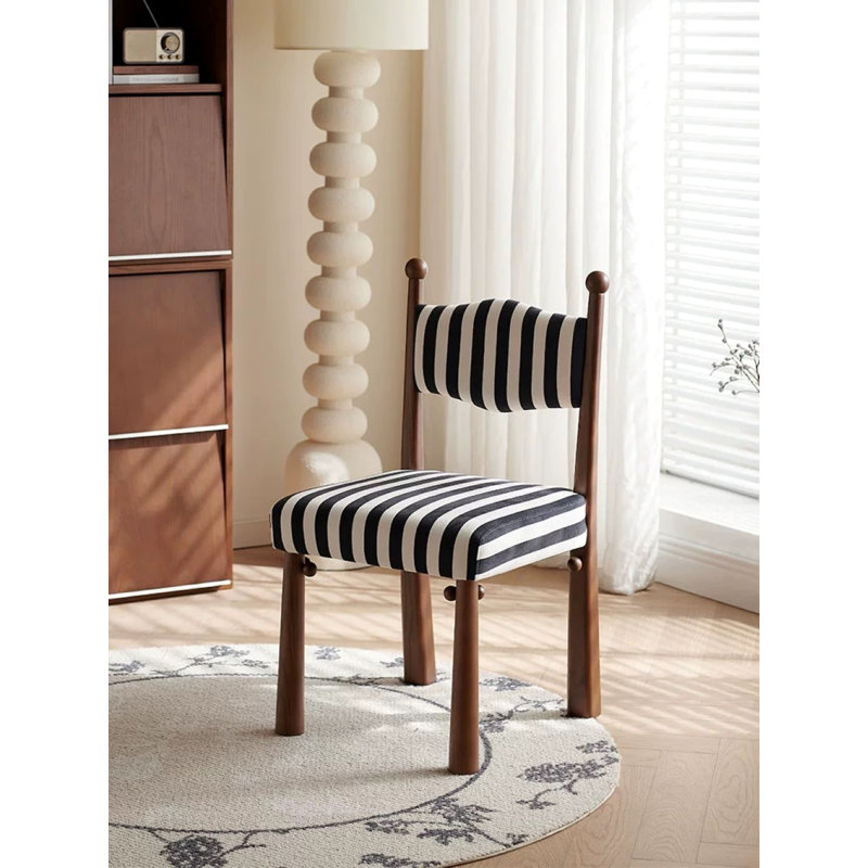 Chaise Kenyatta Bol Sant, Mélange de polyester rayé noir / blanc, Bois brun
