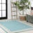 Hasad Modern Border Stripe Aqua/Beige Indoor/Outdoor Rug-602587048