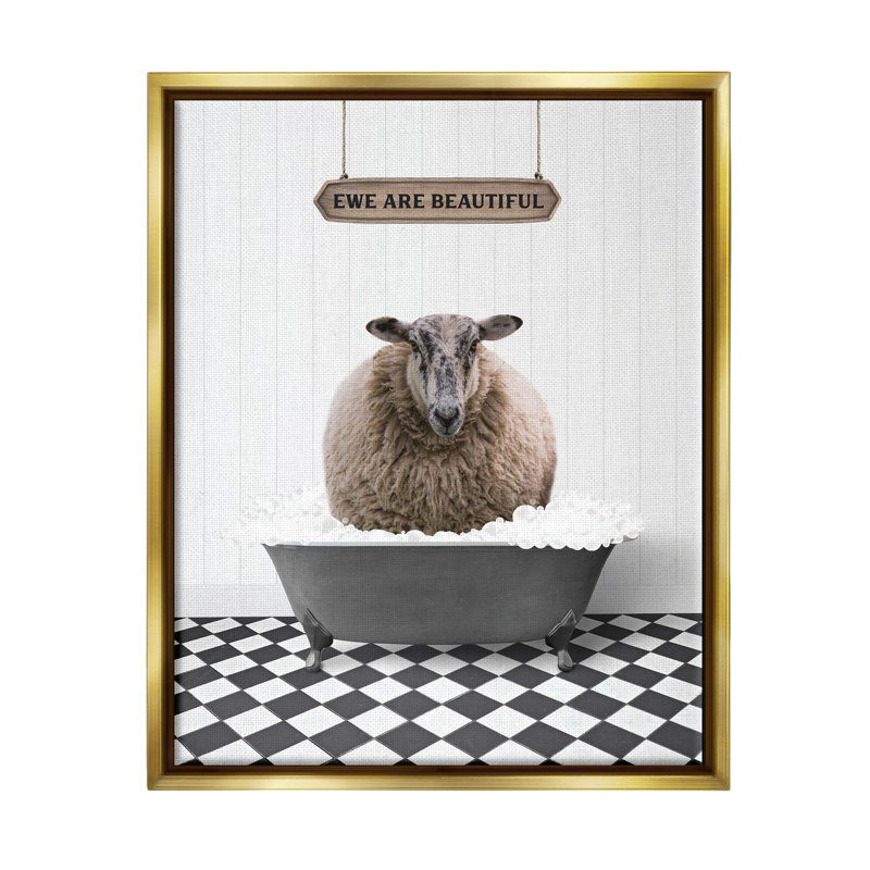 "Ewe Are Beautiful", salle de bain encadrée, art mural sur toile flottante par lettré et doublé, H 21 po x l 17 po x P 1,7 po