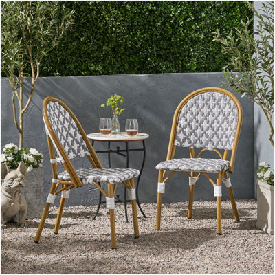 Outdoor PE Rattan And Aluminum french Chairs, Set Of 2, Gray & White, And Bamboo Finish