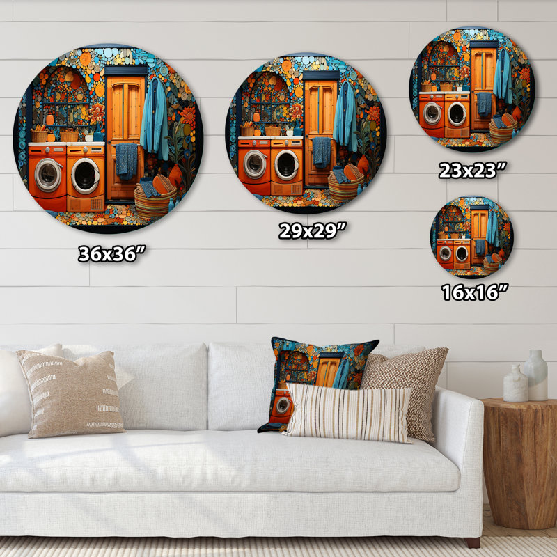 Blanchisserie Popart Room - Illustration ronde art en métal, H 29 po x l 29 po