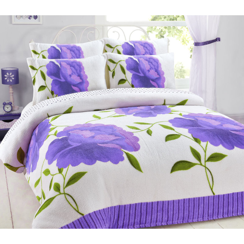 Amyre Polyester Floral Duvet Cover with Pillowcases, Lilac, UK Kingsize - DE 230 x 220 cm