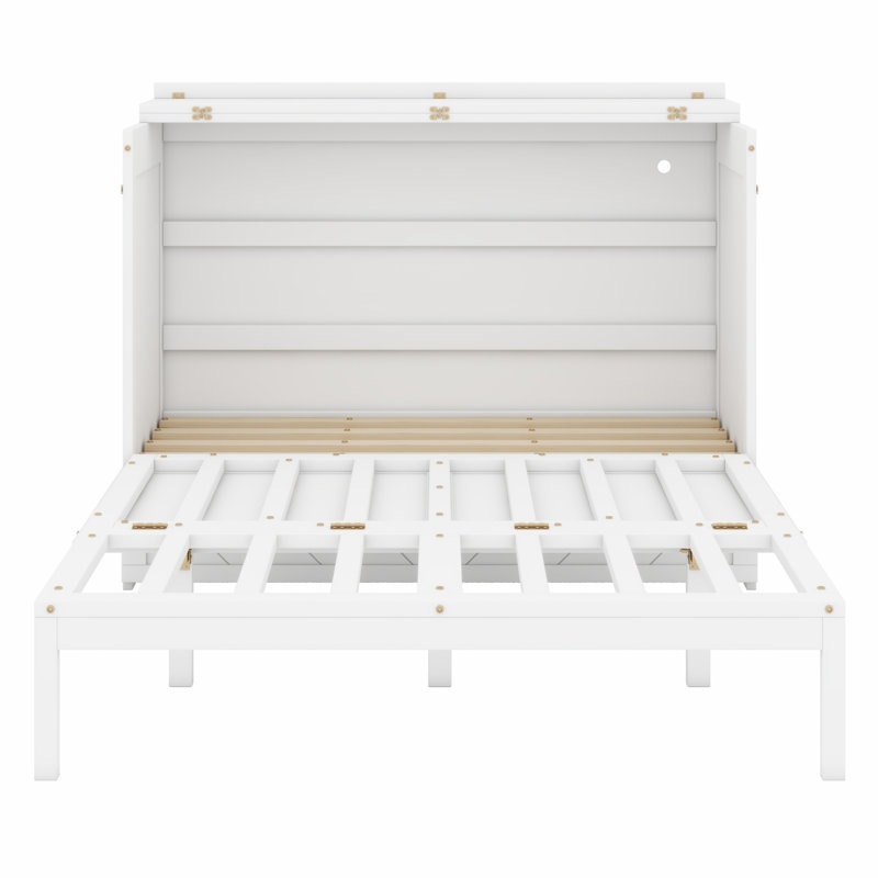 Lit escamotable élégant avec rangement pour tiroir et ports d'alimentation et USB intégrés, Blanc