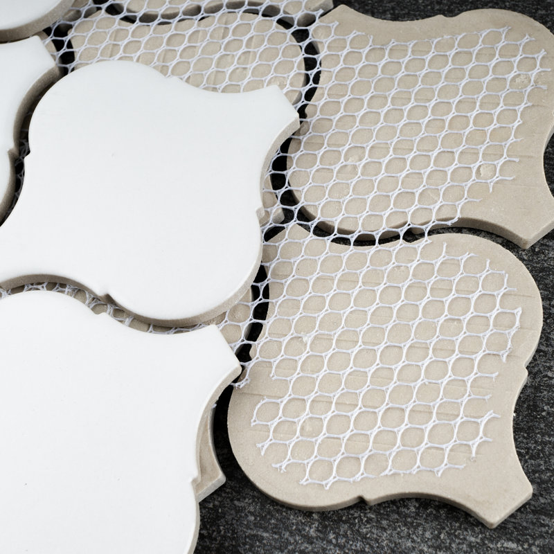 Carreau de mosaïque en porcelaine mate Arabesque 11,03 po x 9,69 po Porcetile, Blanc