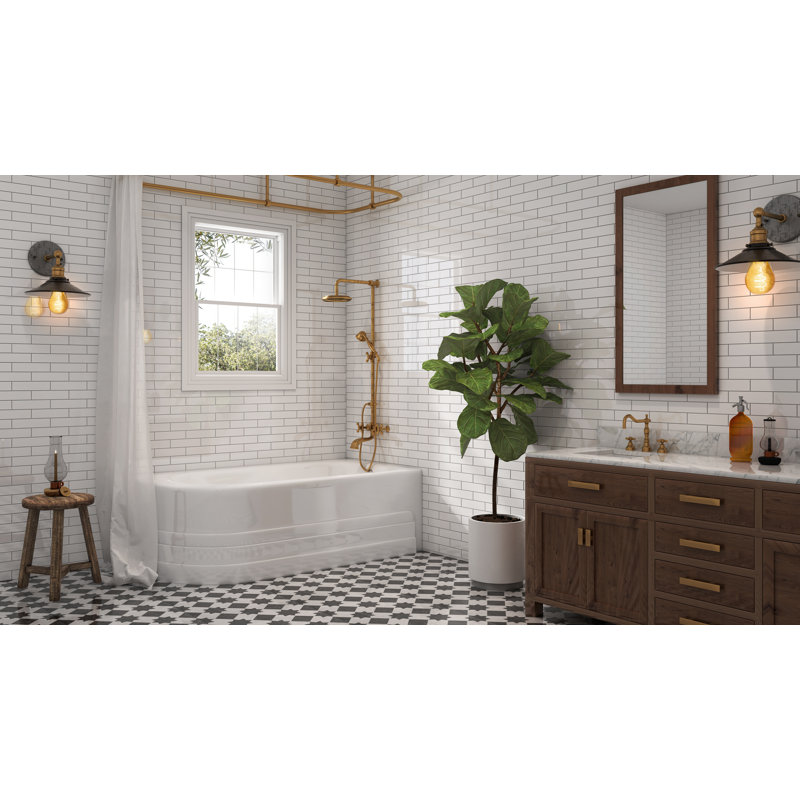 Broad 60" x 32" Alcove Soaking Acrylic Bathtub, Biscuit