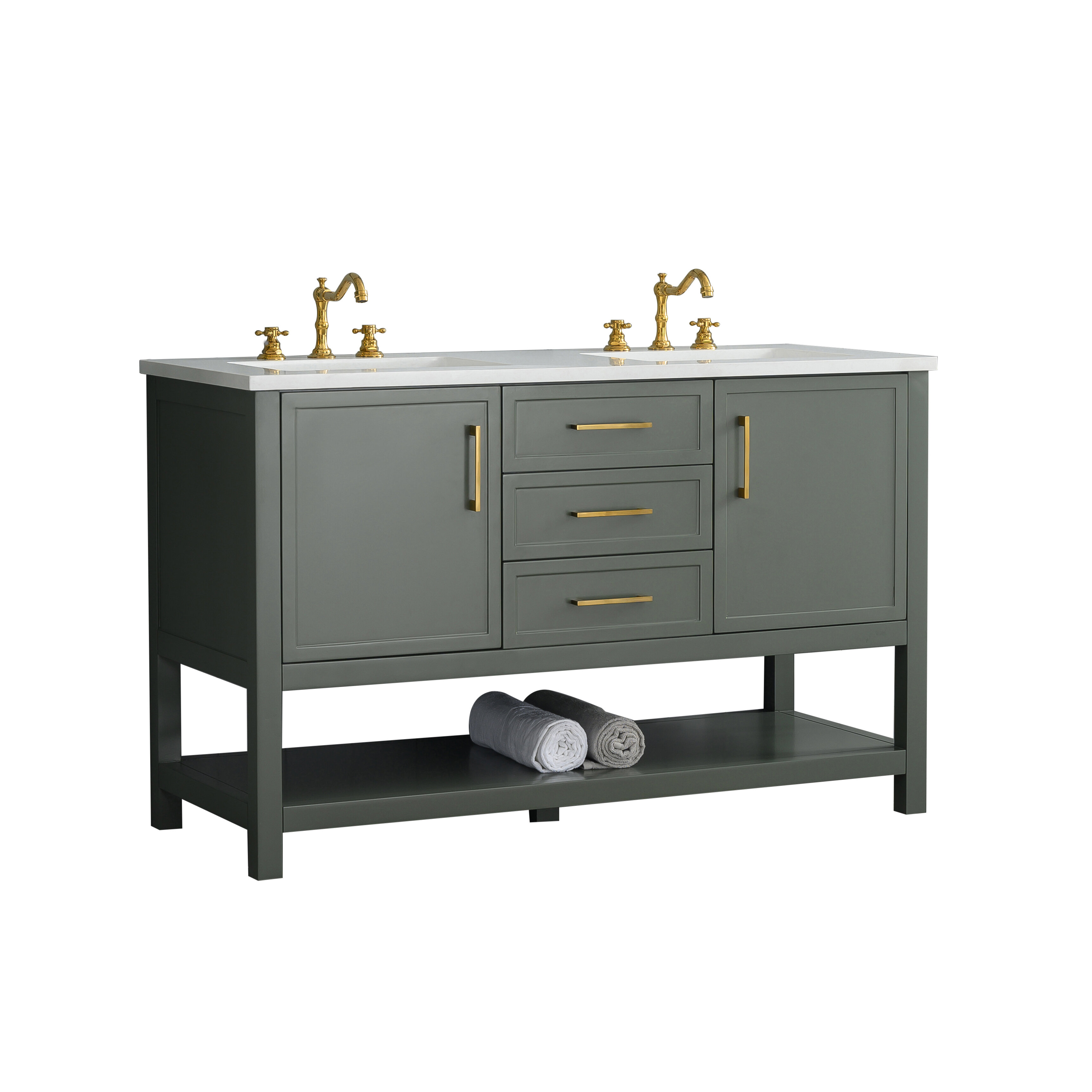 Lark Manor Wellsville 55'' Double Bathroom Vanity with Quartz Top