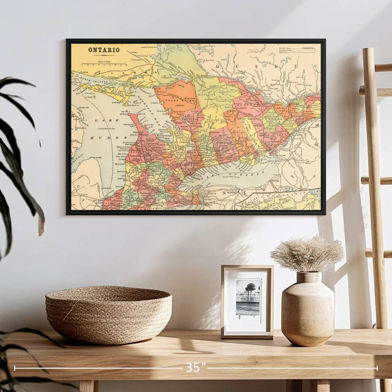 Carte de Ontario, 25 po x 17 po, Cadre flottant noir