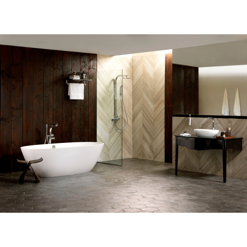 Terrassa 67" x 31-1/4" Freestanding Soaking Bathtub in Volcanic Limestone with Overflow Hole