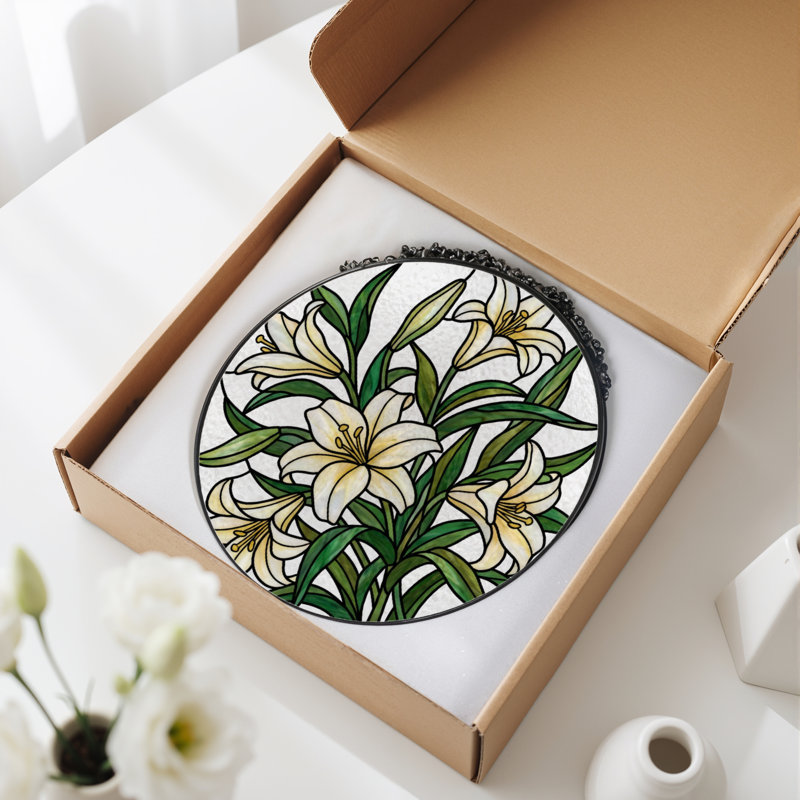 Vitrail de vitrail floral H 7,8 po, H 7,8 po x l 7,8 po